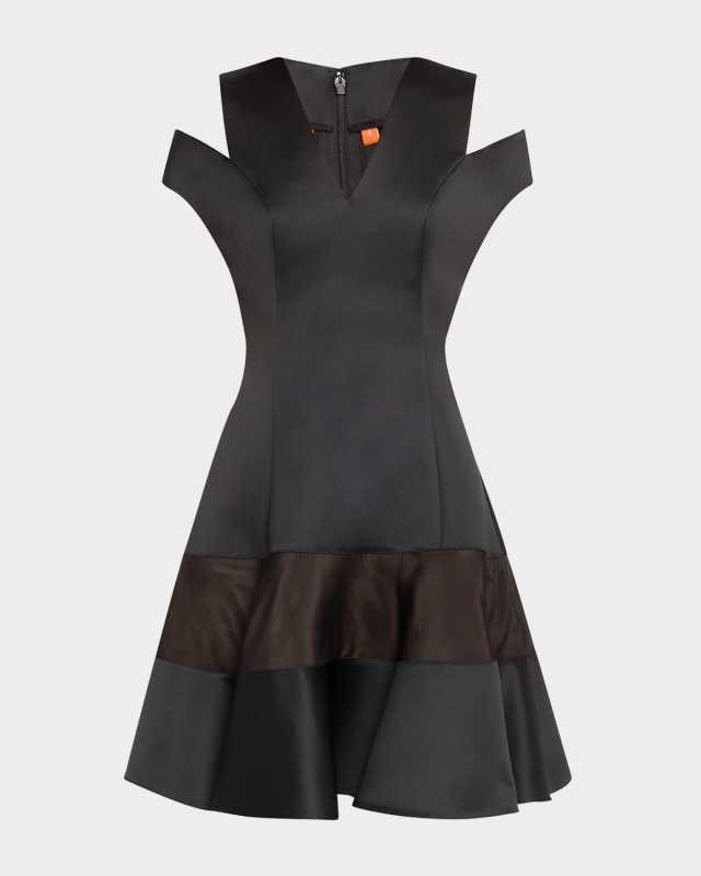 Shoulder Cut Out Flounce Satin Organza Dress
